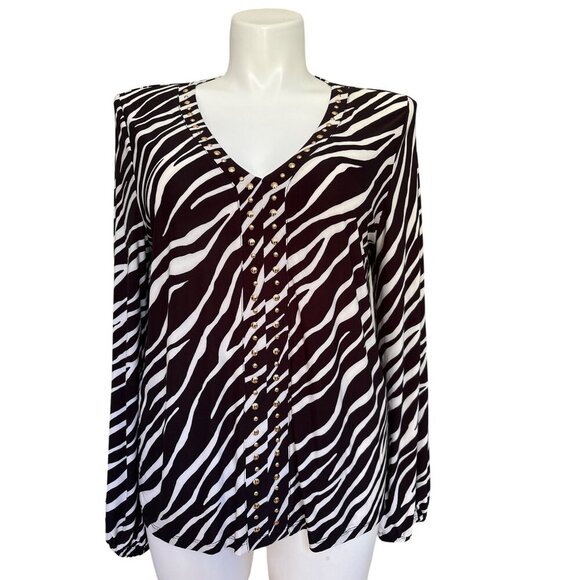 INC International Concepts Zebra Print Studded Top, Black White Women's Size XL - Picture 2 of 11